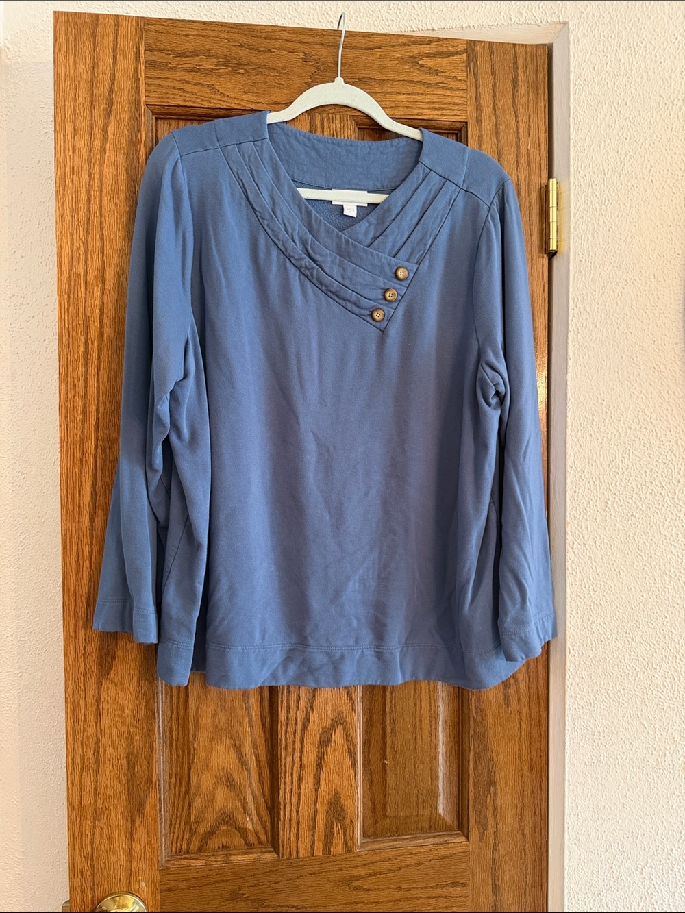 J. Jill Dusty Blue Long-Sleeve V-Neck Top with Button Detail